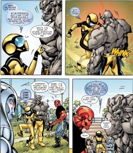 Avengers Academy 38 Kitty Hazmat kick Rockslide in the would be nuts